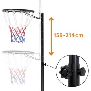 Yaheetech Portable Basketball Hoop, Height Adjustable 1.59-2.14m, Red - Image 4